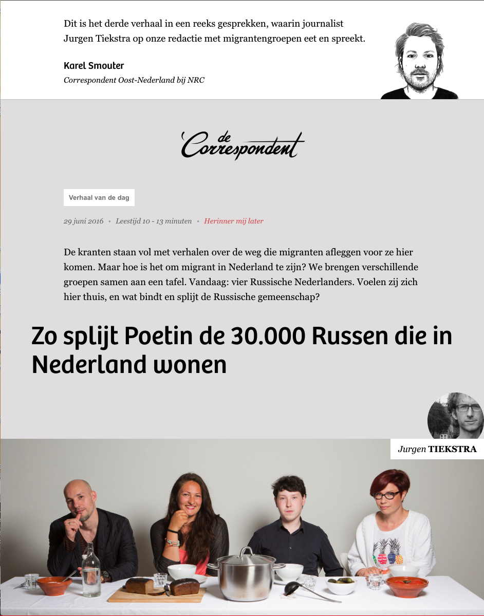 Page internet. De Correspondent. Zo splijt Poetin de 30.000 Russen die in Nederland wonen. 2016-06-29